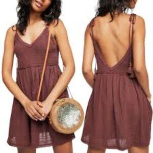 NWOT Free People Sundrenched Mini Dress in Faded Maroon - Size S